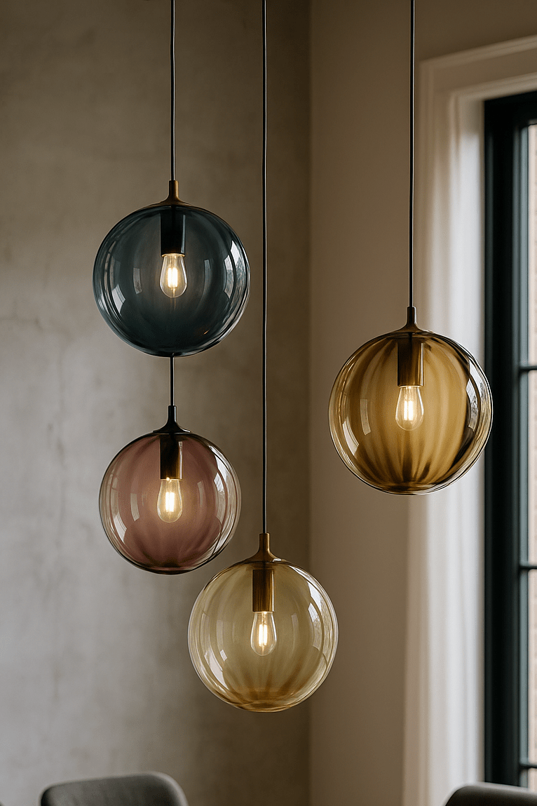 Set of Four Blown Glass Pendant Lights for Kitchen Island - Les Trois Pyramides