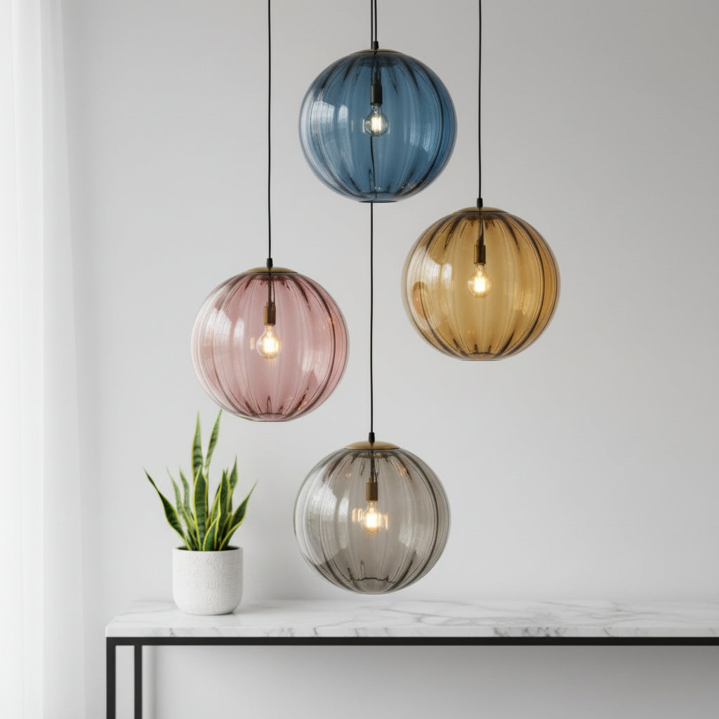 Set of Four Blown Glass Pendant Lights for Kitchen Island - Les Trois Pyramides
