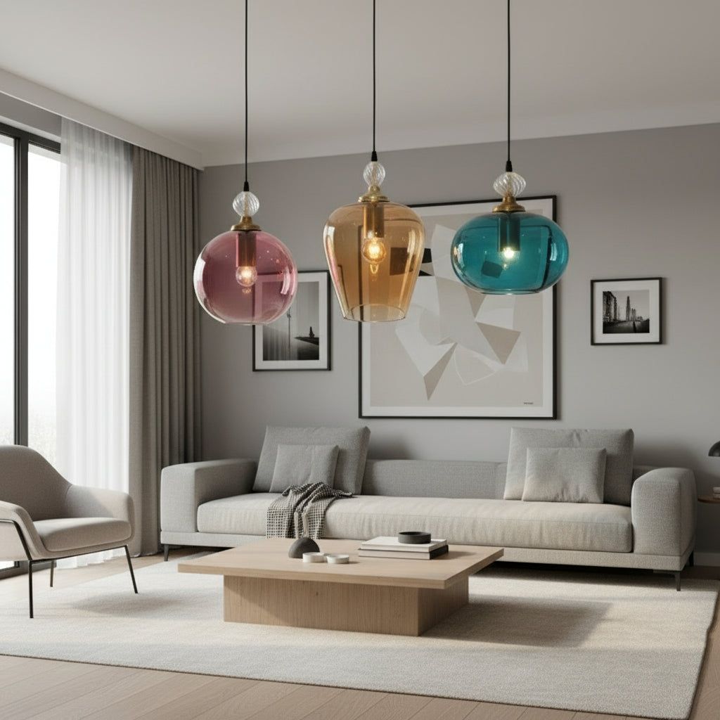 Set of three blown glass light pendants in Custom colors - Les Trois Pyramides