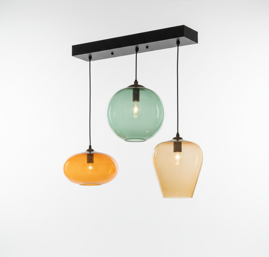 Set of three blown glass light pendants for office decor - Les Trois Pyramides
