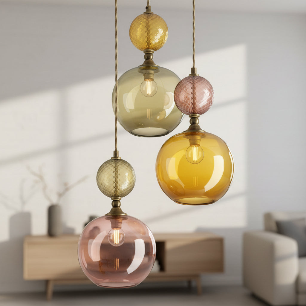 Set of Three Pendant Lights with Copper Separations - Les Trois Pyramides