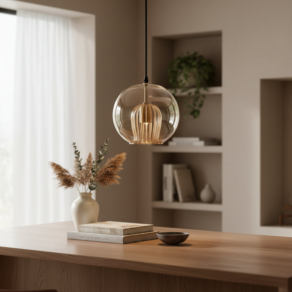 Soft Gold Blown Glass Light Pendant for Kitchen Decor - Les Trois Pyramides