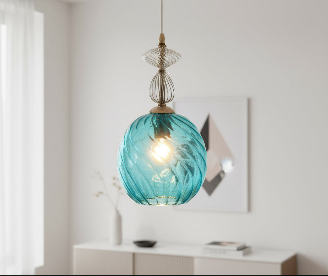 Swirl Ribbed Glass Light Fixture for Room Decor - Les Trois Pyramides