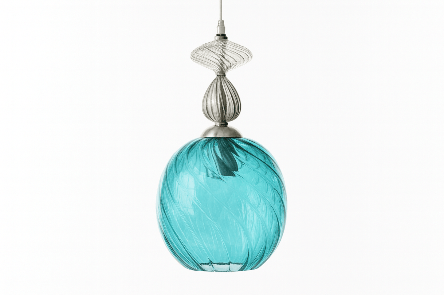 Turquoise Glass Globe light | pendant lights for Living room | hanging lights for home decor | light fixture for room decor | Ribbed Glass - Les Trois Pyramides.
