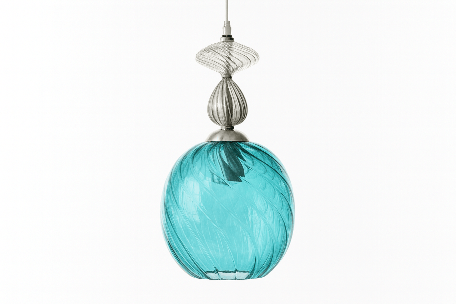 Turquoise Glass Globe light | pendant lights for Living room | hanging lights for home decor | light fixture for room decor | Ribbed Glass - Les Trois Pyramides.
