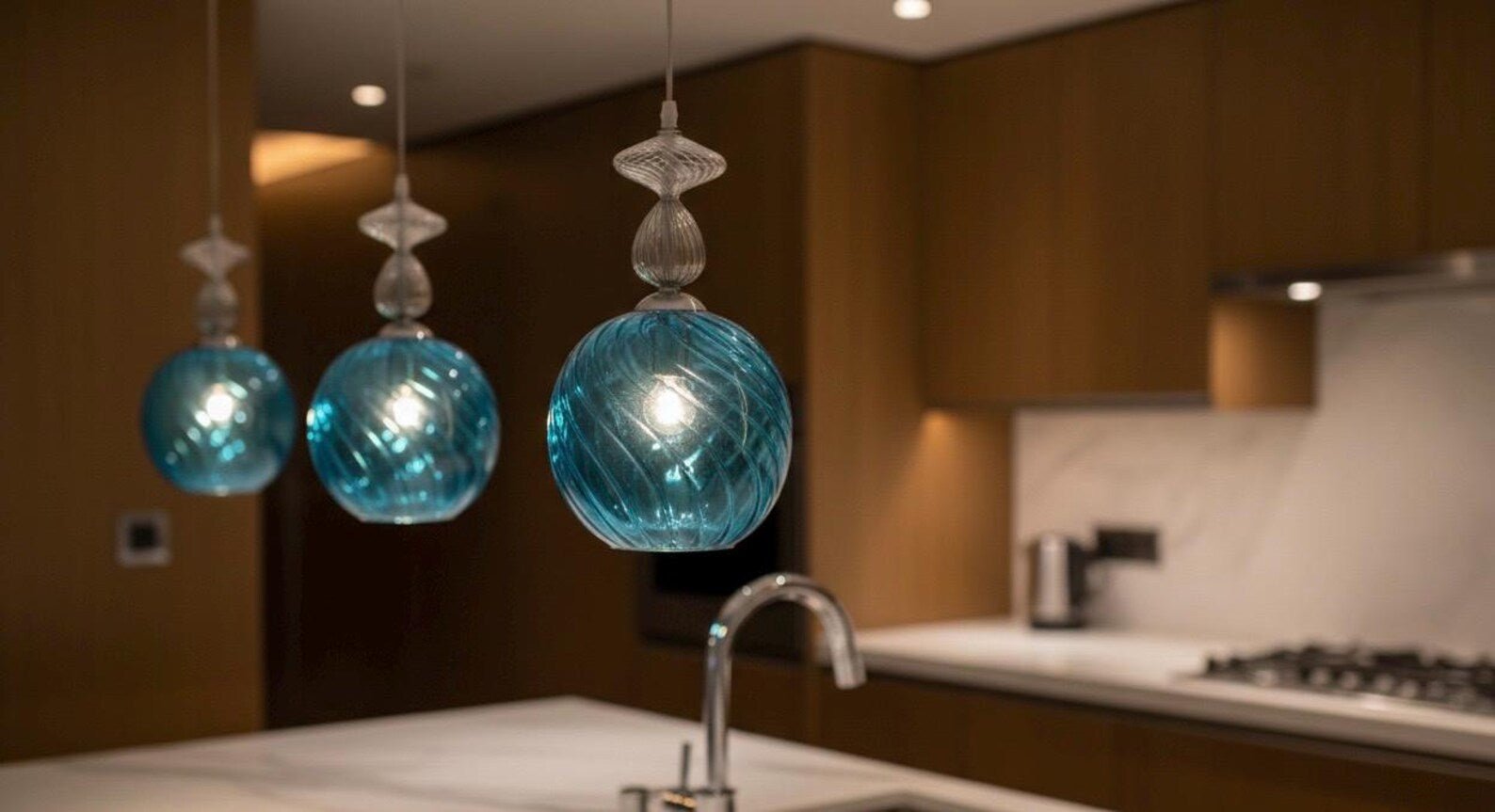 Turquoise Glass Globe Light - Les Trois Pyramides