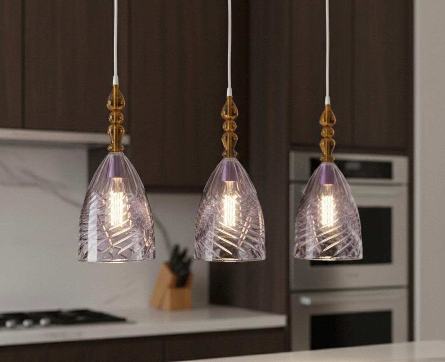 Decorative purple pendant light with gold accents  for Home | Les Trois Pyramides