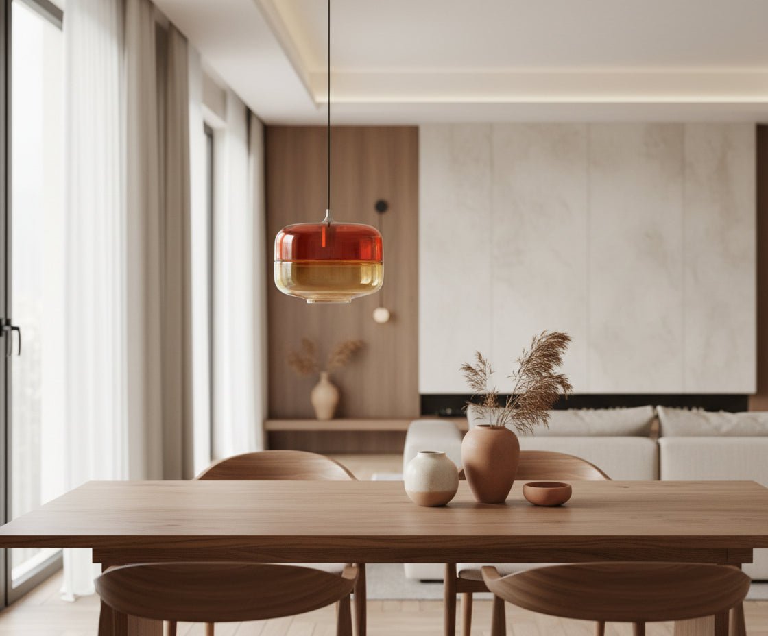 Two-Tone Red & Amber Hand-Blown Glass Pendant Light | Les Trois Pyramides