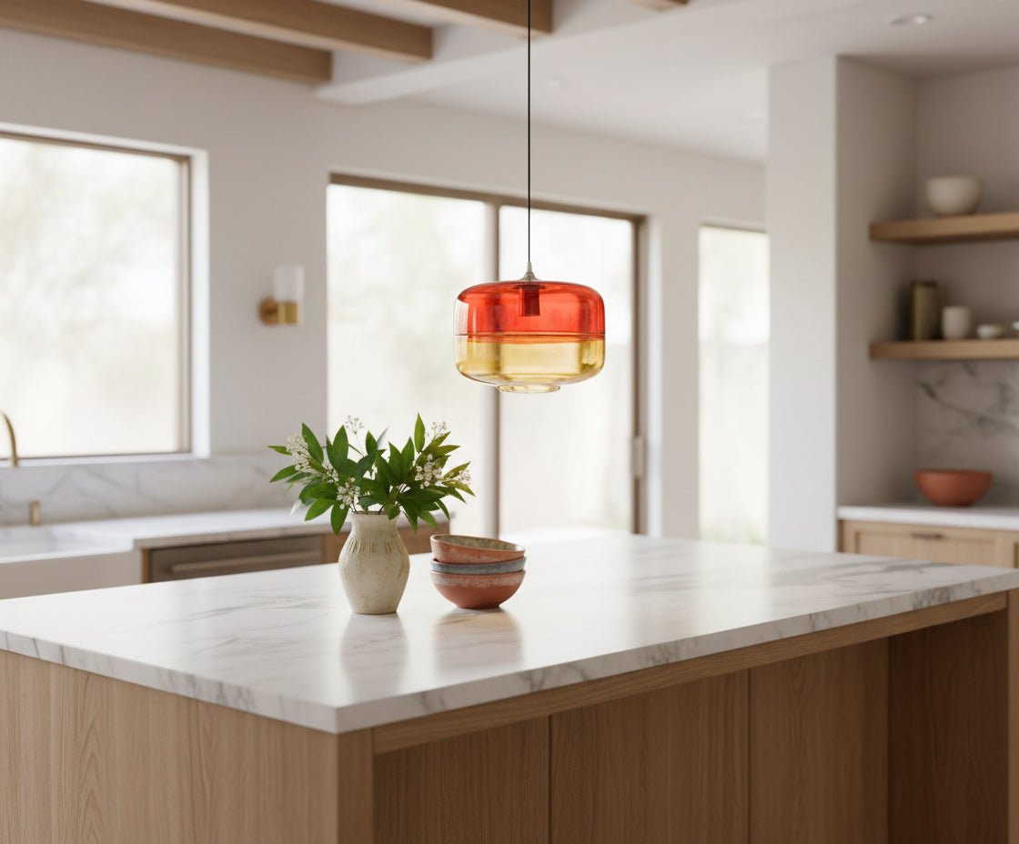 Two-Tone Red & Amber Hand-Blown Glass Pendant Light | Les Trois Pyramides