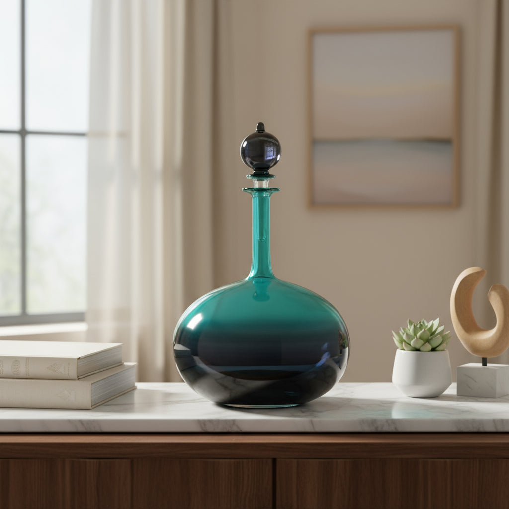Unique Teal and Black Gradient Art Glass Decanter for Home Decor |  Les Trois Pyramides 